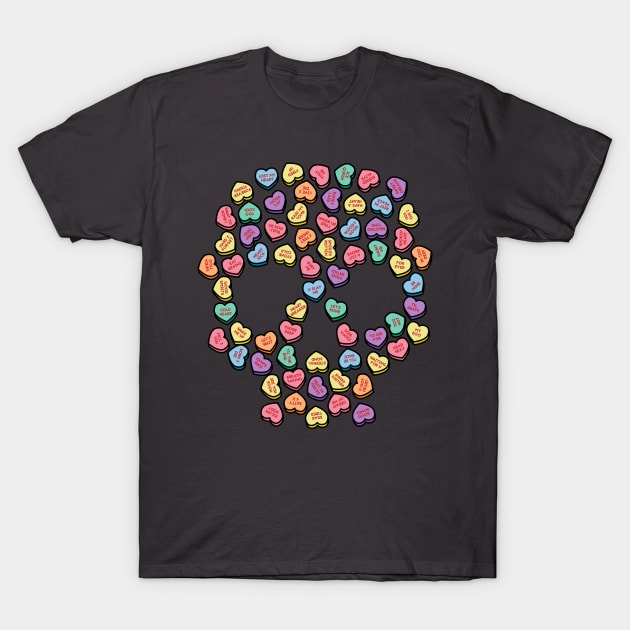Death By Candy Valentine's Day Hearts Skull T-Shirt by TeeMagnet